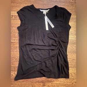 New With Tags Nougat London Black Side Pleat Black Womens Tee Sz Small Linen